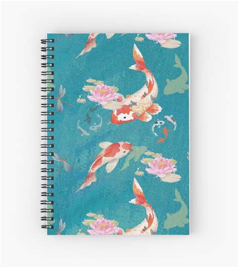 Koi Fish And Lotus Pattern On Turquoise Background Millions Of Unique