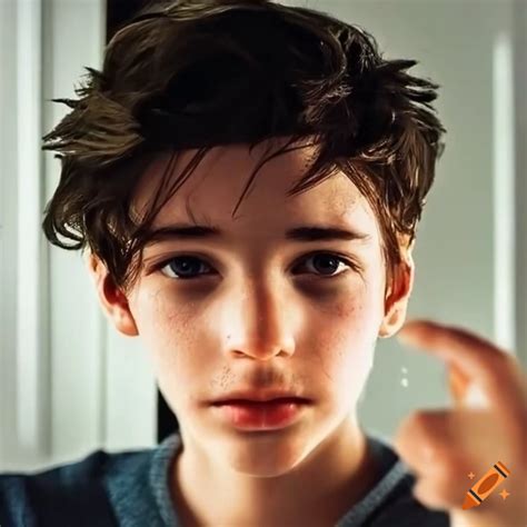 Portrait Of A Cute 12 Year Old Boy With Wet Hair