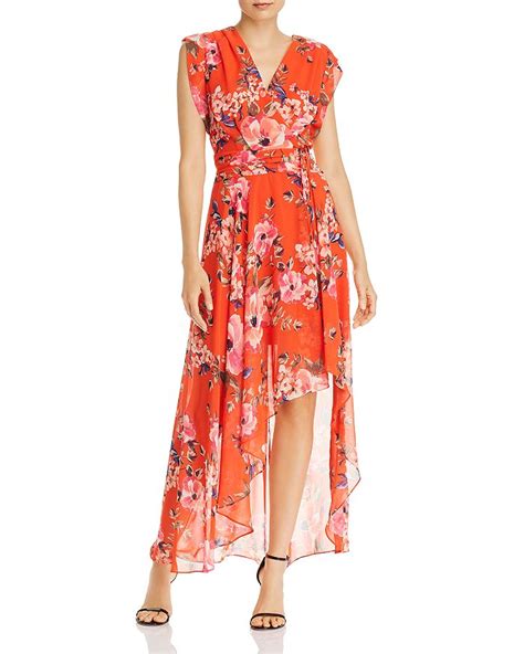 Eliza J Floral Highlow Chiffon Maxi Dress In Orange Modesens