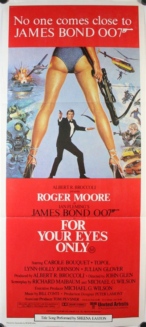 For Your Eyes Only Original James Bond Australian Daybill Cinema Poster For Sale Original