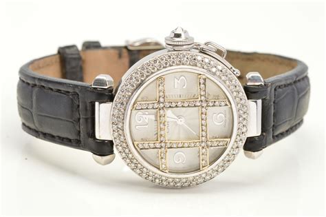 A Modern 18ct White Gold Pasha De Cartier Wristwatch Diamond Set Bezel
