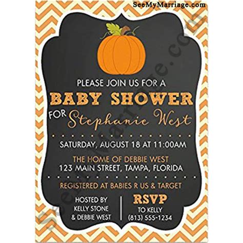 What to include on a baby shower invitation. Little Pumpkin Fall Baby Theme Black Background With Pumpkin Baby Shower Invitation Card ...