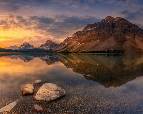 Bow Lake At An Altitude Of 1920 M In Western Alberta Canada Landscape