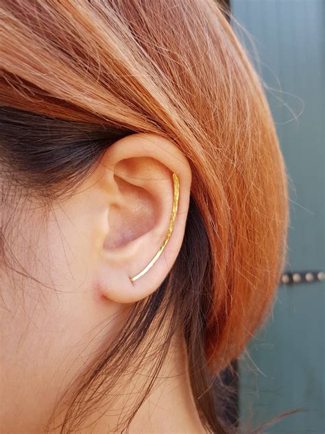 Ear Climbers 40mm Sleek Ear Pins 22k Gold Plated On Sterling