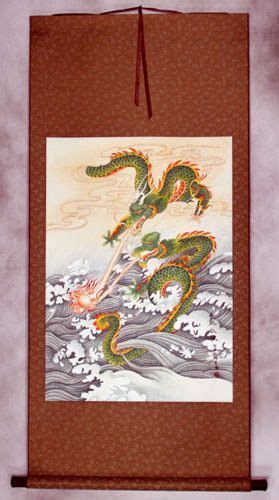 Two Dragons Pearl Fireball Revelry Asian Scroll Asian Art Dragon