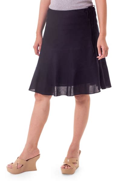 Black Cotton Skirt Summer Night Novica