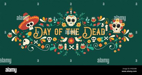 Day Of The Dead Sugar Skull Banner For Mexican Celebration Traditional
