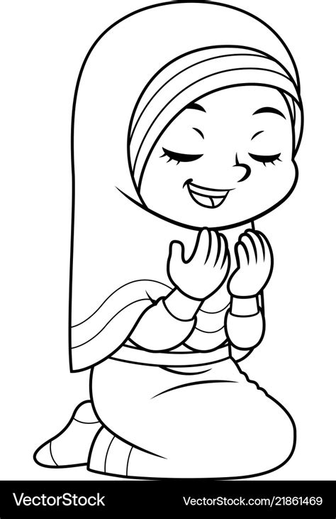 Moslem Girl Praying Dua Bw Royalty Free Vector Image