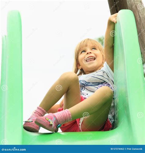 Little Girl On A Slide Stock Photo Image Of Blondie 57374462