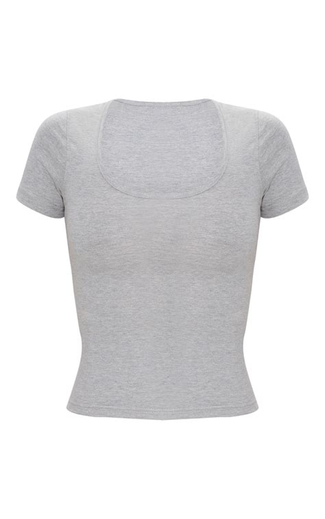 Basic Grey Fitted Scoop Neck T Shirt Tops Prettylittlething