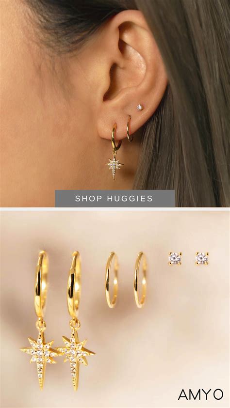 Gold Starburst Huggie Hoop Earrings Earings Piercings Contemporary