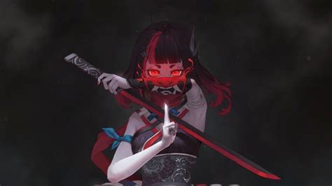 Anime Girl Red Eye Warrior Katana 4k 61295 Wallpaper