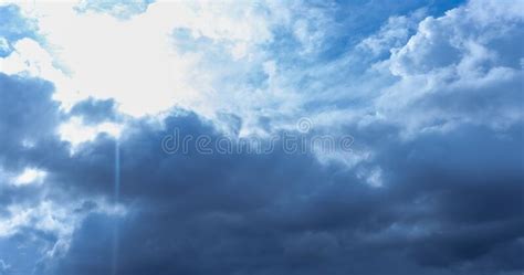 Rain Cloud And Sun Beam Panorama Of Cloudy Gray Sky Abstract Textured