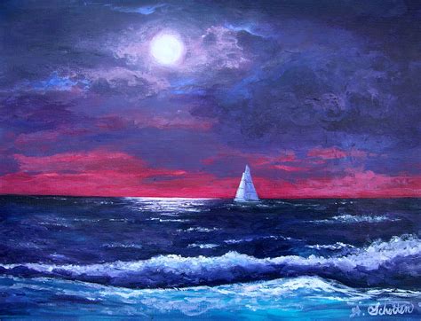 Moon Over Sunset Harbor Painting By Amy Scholten