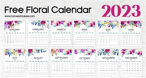 Best Free Printable Calendar 2023 In Beautiful Florals