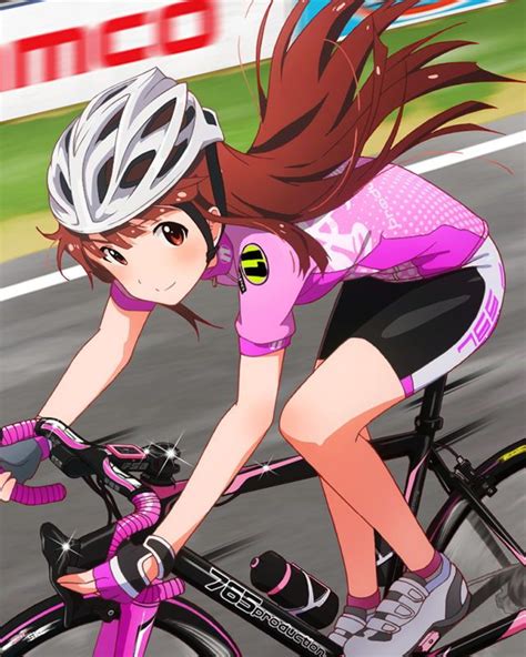 1girl Artistrequest Bicycle Blush Brownhair Gloves Helmet Idolmaster