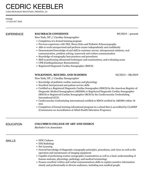 Cardiac Sonographer Resume Sample