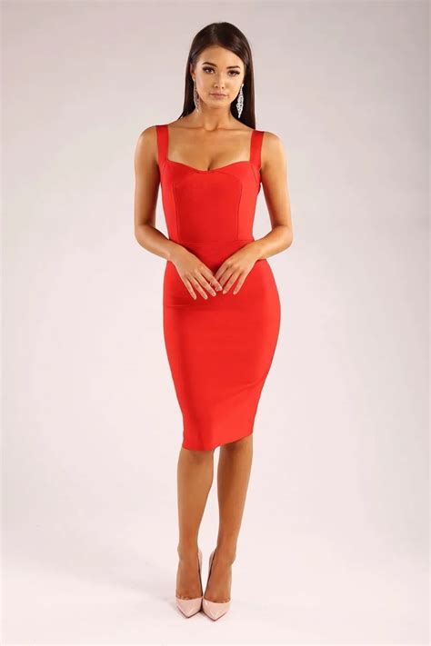 Buy Luxury Sexy V Neck Backless Red Bandage Dress 2018 Knitted Elastic Designer