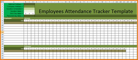 Employee Attendance Calendar Tracker Template 2020 Printable