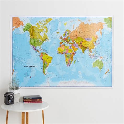 Large World Wall Map Political Laminated
