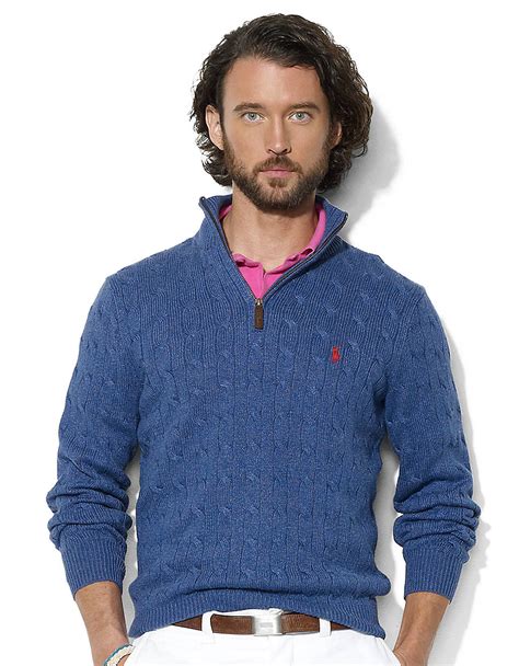 Polo Ralph Lauren Long Sleeve Tussah Silk Half Zip Cabled Sweater In