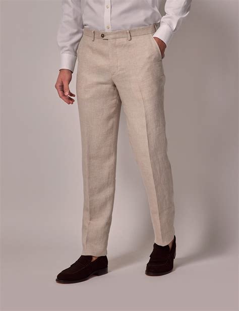 Mens Cream Linen Tailored Italian Suit Pants 1913 Collection