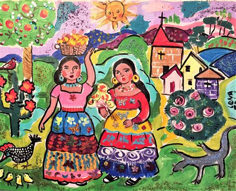 Mexican Folk Art Printspanish Girl Artmexican Town Etsy España