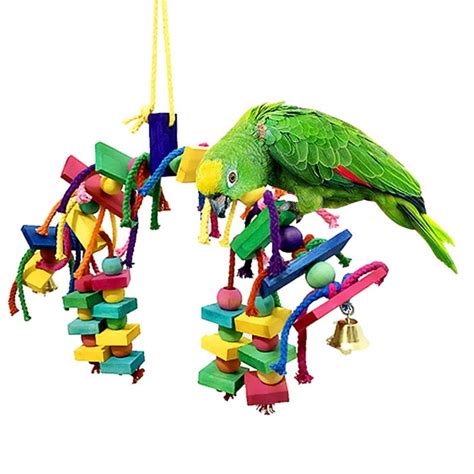 Bird Toys Parrot Wooden Colored Cotton Rope Knot Wooden Block Parrot
