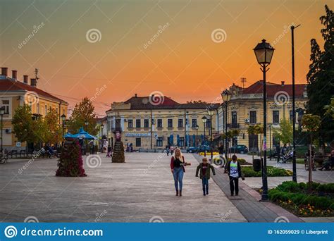 Pedestrian Zone On Main Square Negotin In Serbia At Sunset Editorial