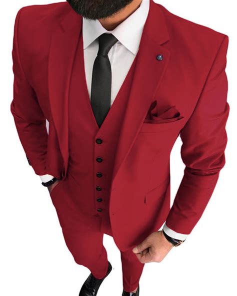 Cherry Red Suits For Men Deep Red Custom 3 Pieces Prom Suits Traje