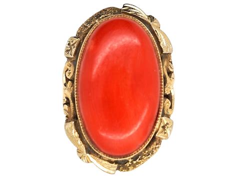 Coral ring is a ring base type. Large Oval 18ct Gold & Coral Ring - The Antique Jewellery Company