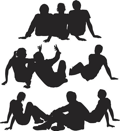 Group Of People Sitting Silhouette Sitting On Floor 스톡 사진 및 일러스트 Istock