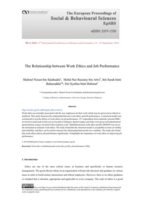 Pdf The Relationship Between Work Ethics And Job Performance