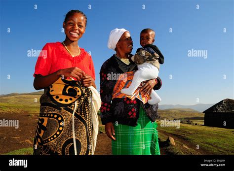 Basotho People Local Locals Native Natives Women With Baby Near Stock