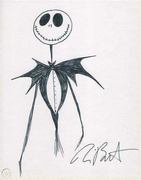 Tim Burton Original Hand Signed 725x925 Jack Skellington Drawing With