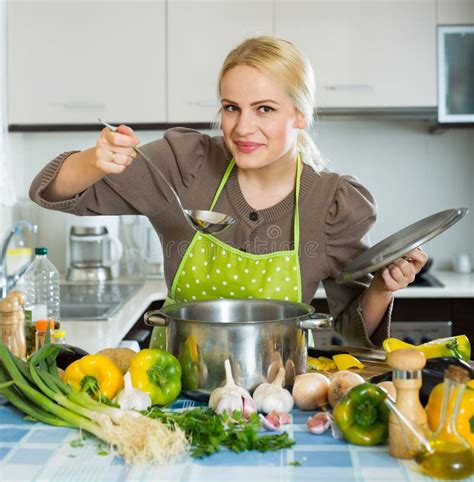 happy girl cooking at kitchen stock image image of saucepan pepper 52542767
