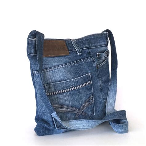 Denim Cross Body Bag Recycled Jeans Bagblue Jean Side Bag Etsy Recycled Jeans Bag Denim