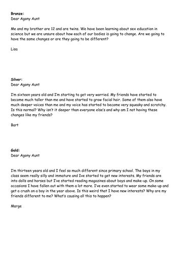 Puberty And Adolesence Teaching Resources Agony Aunt Worksheet