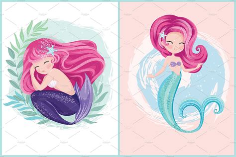 Cute Mermaid Vecto Mermaid Print Photoshop Graphics Creative Market