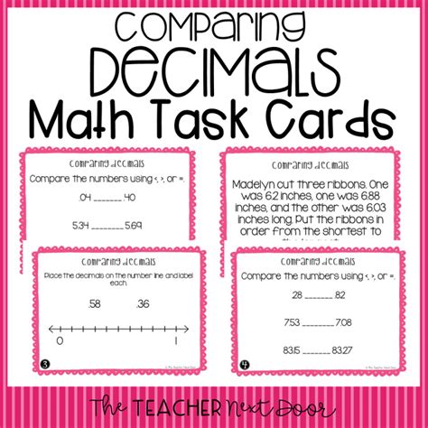 4th Grade Comparing Decimals Task Cards Comparing Decimals Center