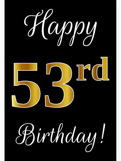 Elegant Faux Gold Look Number Happy 53rd Birthday Black