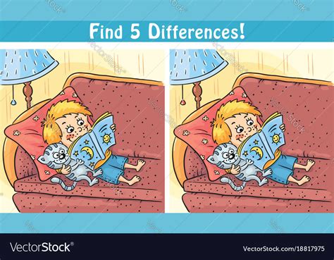 Find Differences Game With A Cartoon Boy Vector Image