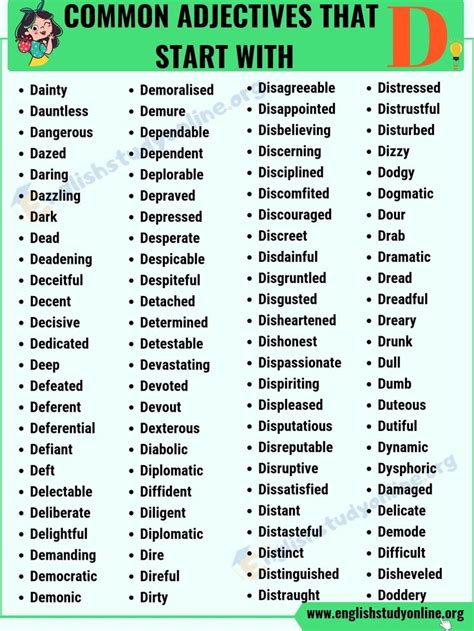 Character traits comprehensive list of 240 positive and negative character traits love e negative character traits positive character traits character trait. A Huge List of 100+ Adjectives That Start with D with ESL ...