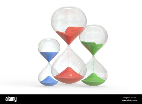 Set Of Colored Hourglasses 3d Rendering Isolated On White Background