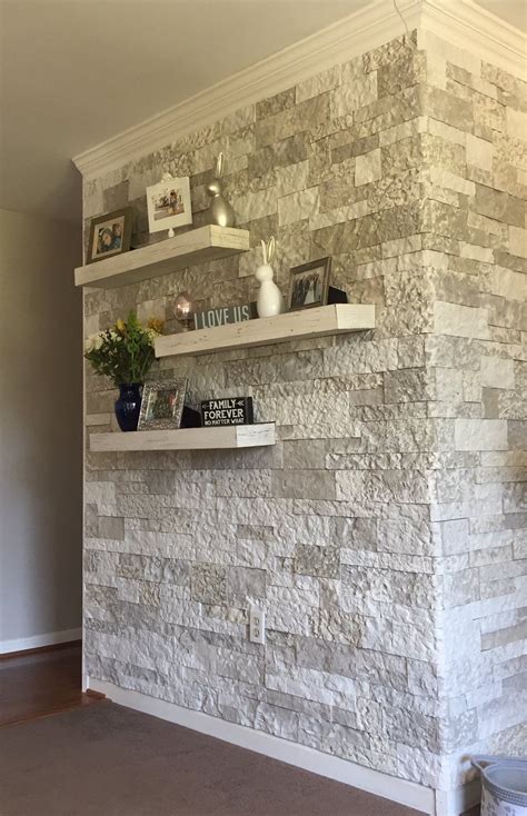 How To Install Stacked Stone Tile On Drywall Stone Wall Living Room
