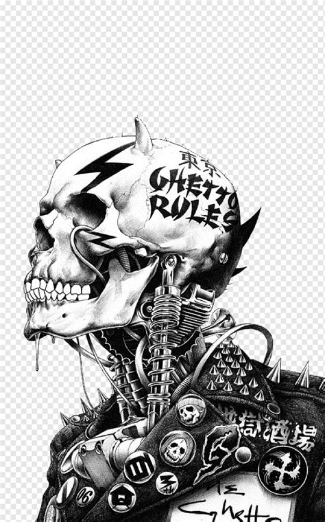 Punk Rock Drawing Skull Art Skull Monochrome Illustrator Rock Png