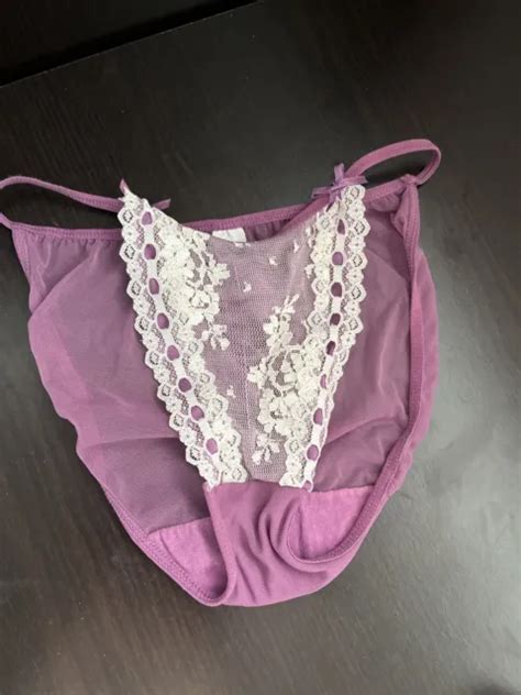 Vtg Delicates Sheer Mesh String Bikini Panties Size Small Purple