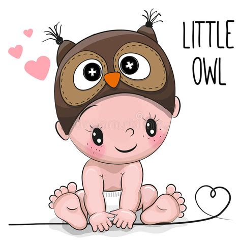 Cute Cartoon Baby Boy In A Owl Hat Stock Vector