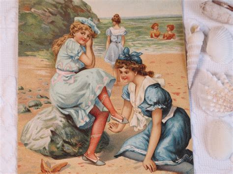 Postcard Bathing Beauty Beach Seaside Scene Antique Edwardian Etsy