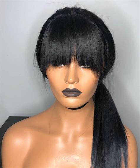 Dolago Silky Straight 13x6 Lace Front Wigs With Bang For Black Women 150 Density Brazilian